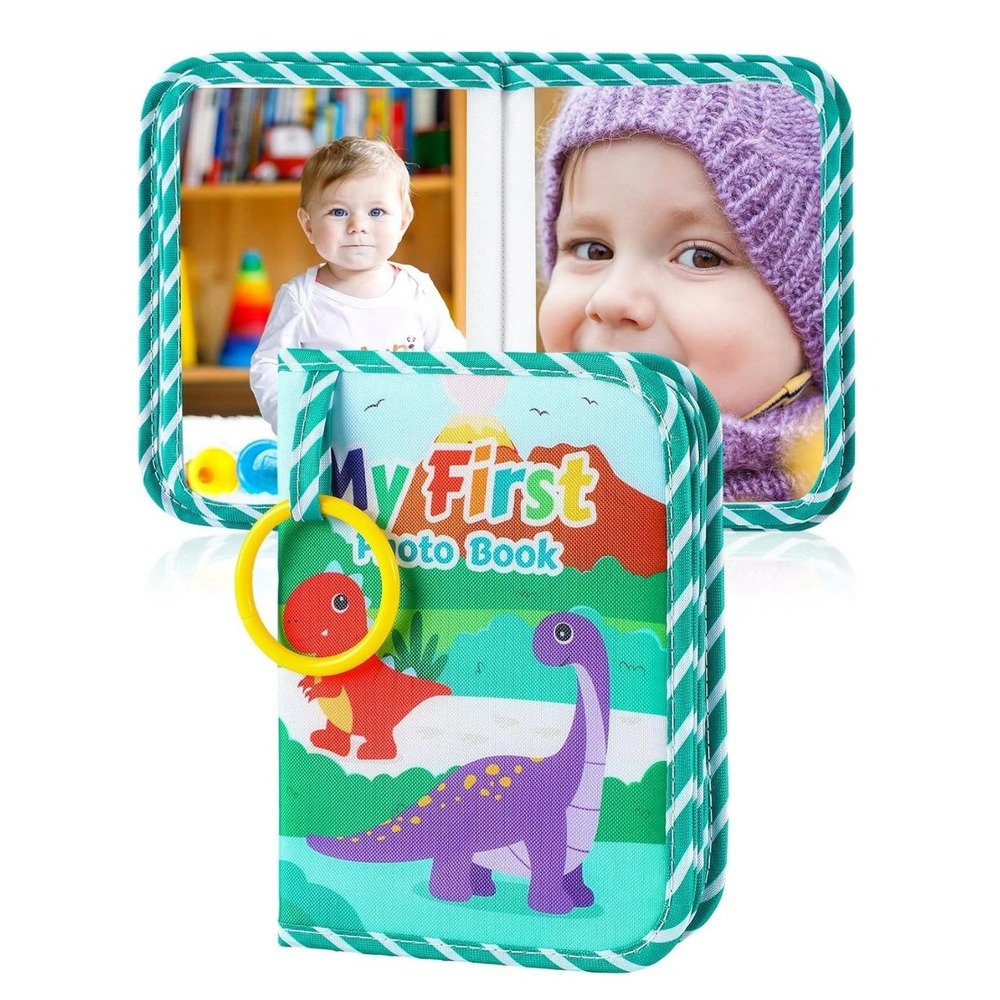 Baby's First Photo Album Holds 17 4X6 Pictures Soft Cloth Book Dinoaurs NEW!